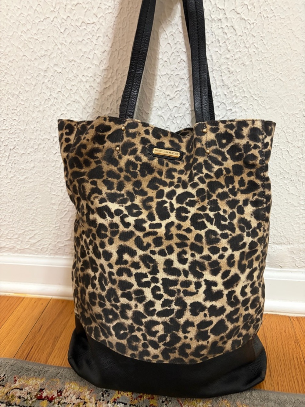 Rebecca Minkoff Animal Print Leopard Tote Bag Canvas & Leather Shoulder